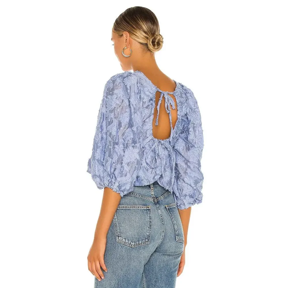 Free People Callie Peplum Top Floral Burnout Boho Cottage Preppy Casual Work XS